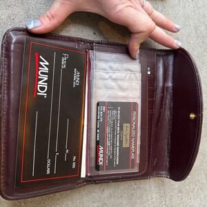 Mundi Vintage Patchwork Leather Trifold Wallet Kiss Lock Coin Purse Brown